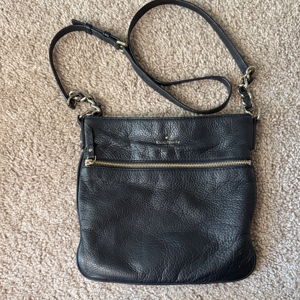 kate spade Black Pebbled Leather Crossbody Bag with Gold Hardware